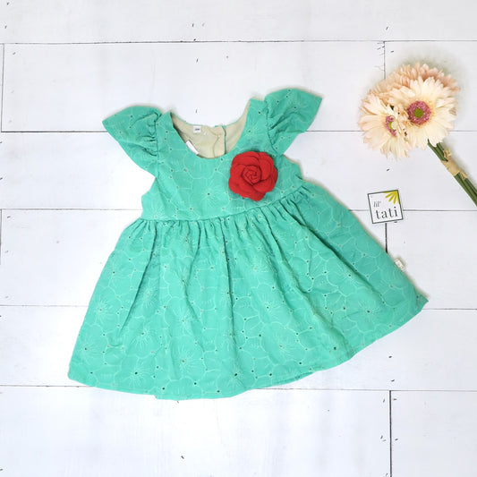 Lotus Dress in Jade Floral Eyelet - Lil' Tati