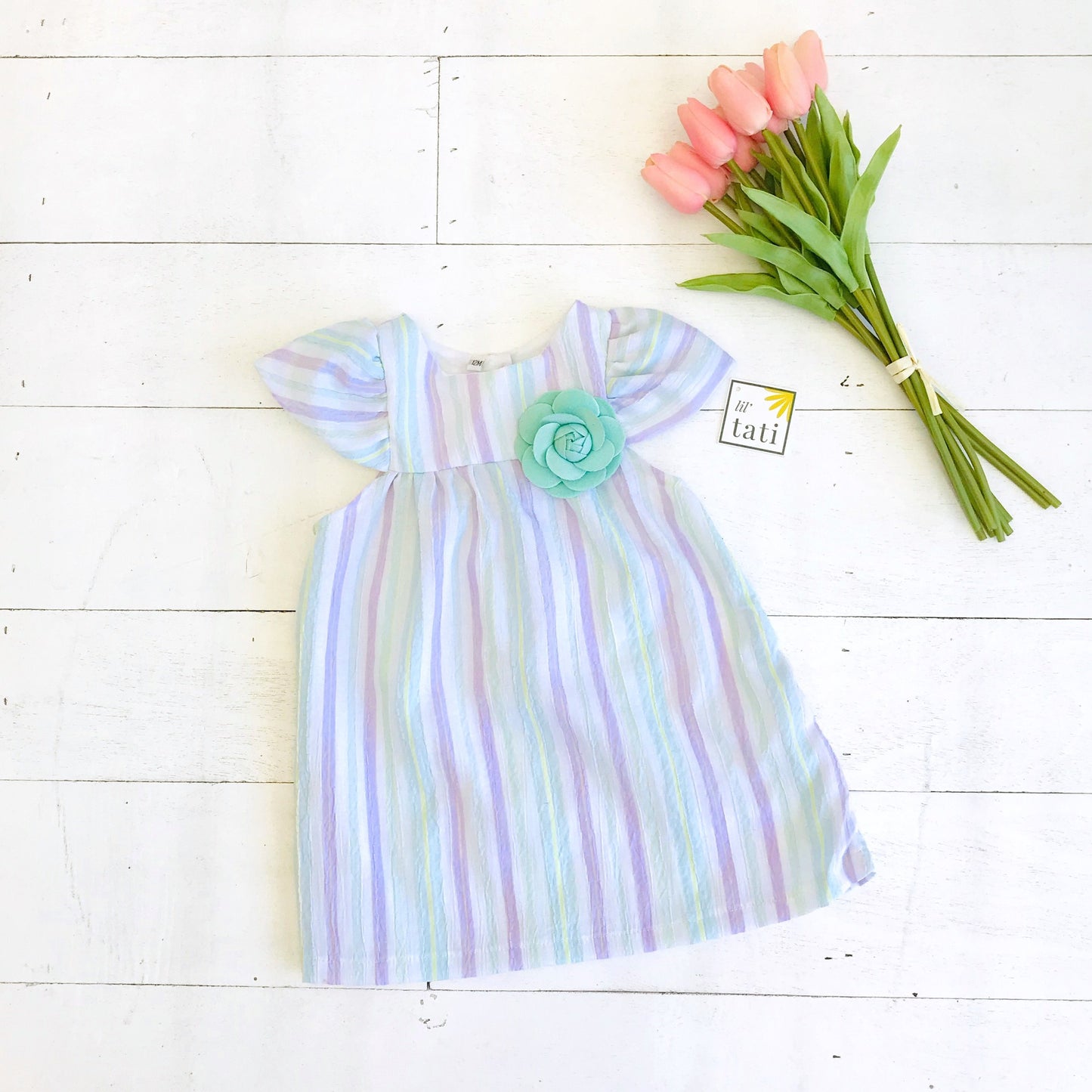 Magnolia Dress in Purple Mint Stripes - Lil' Tati