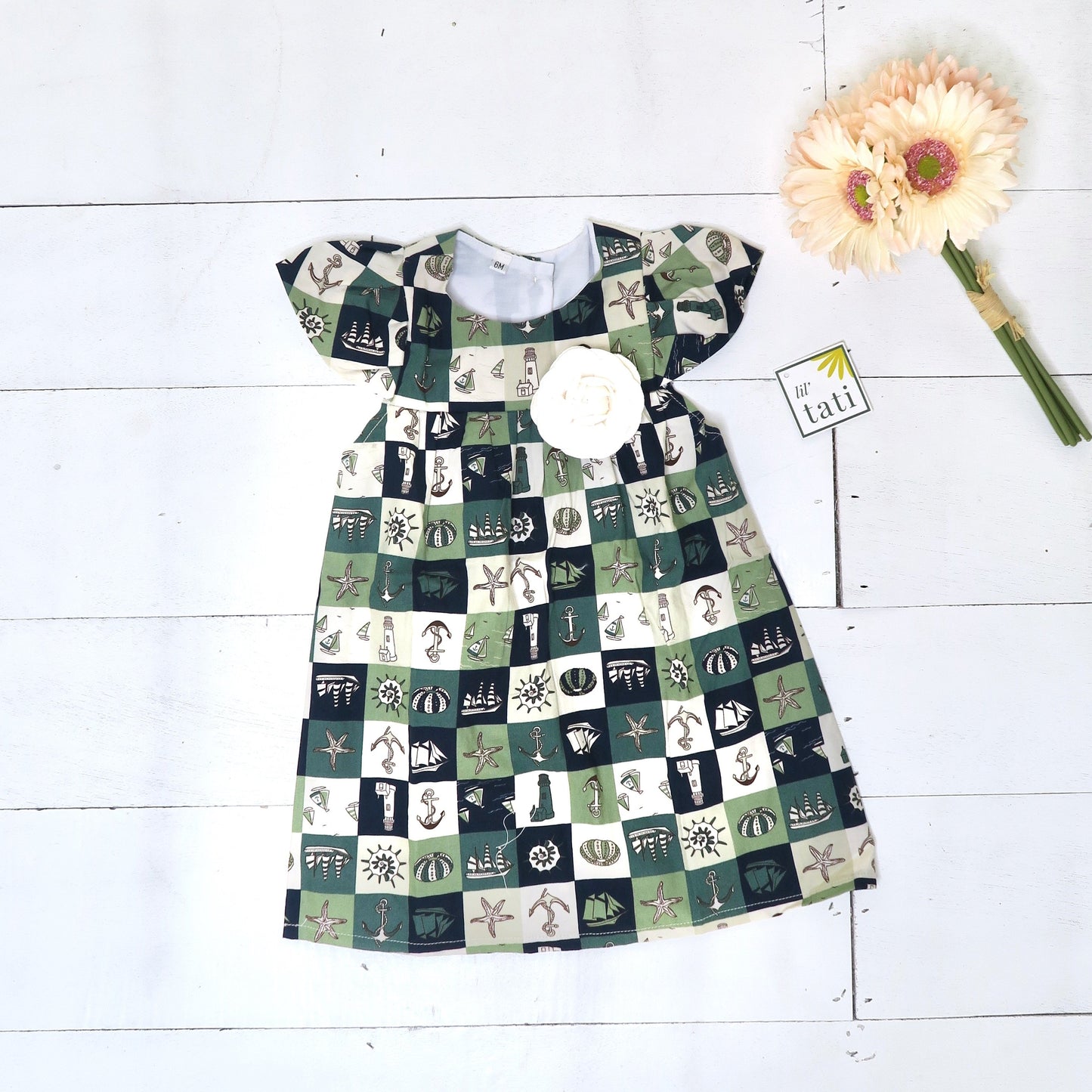 Magnolia Dress in Sailor Green - Lil' Tati