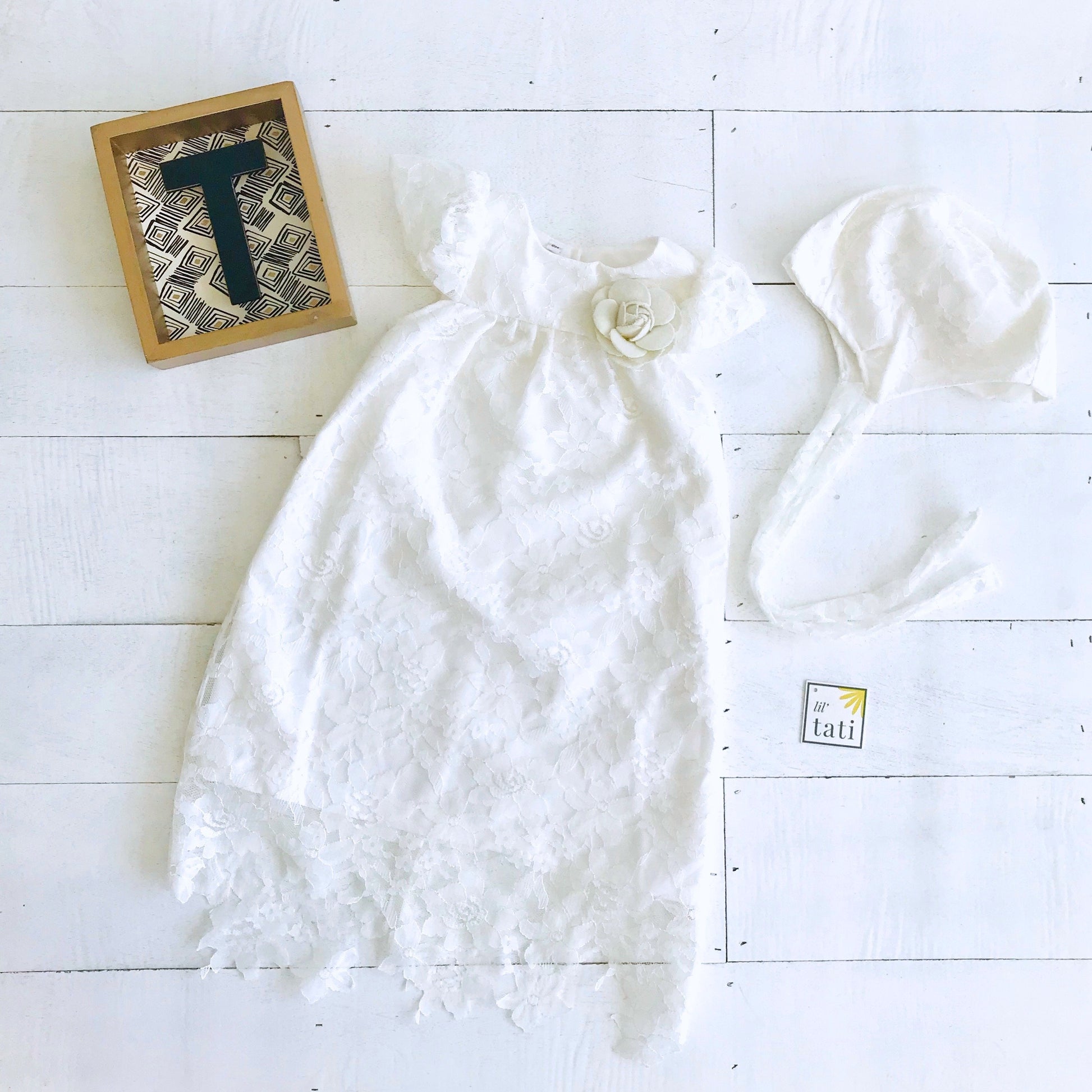 Magnolia Christening Set in Fine Lace Tulle - Lil' Tati