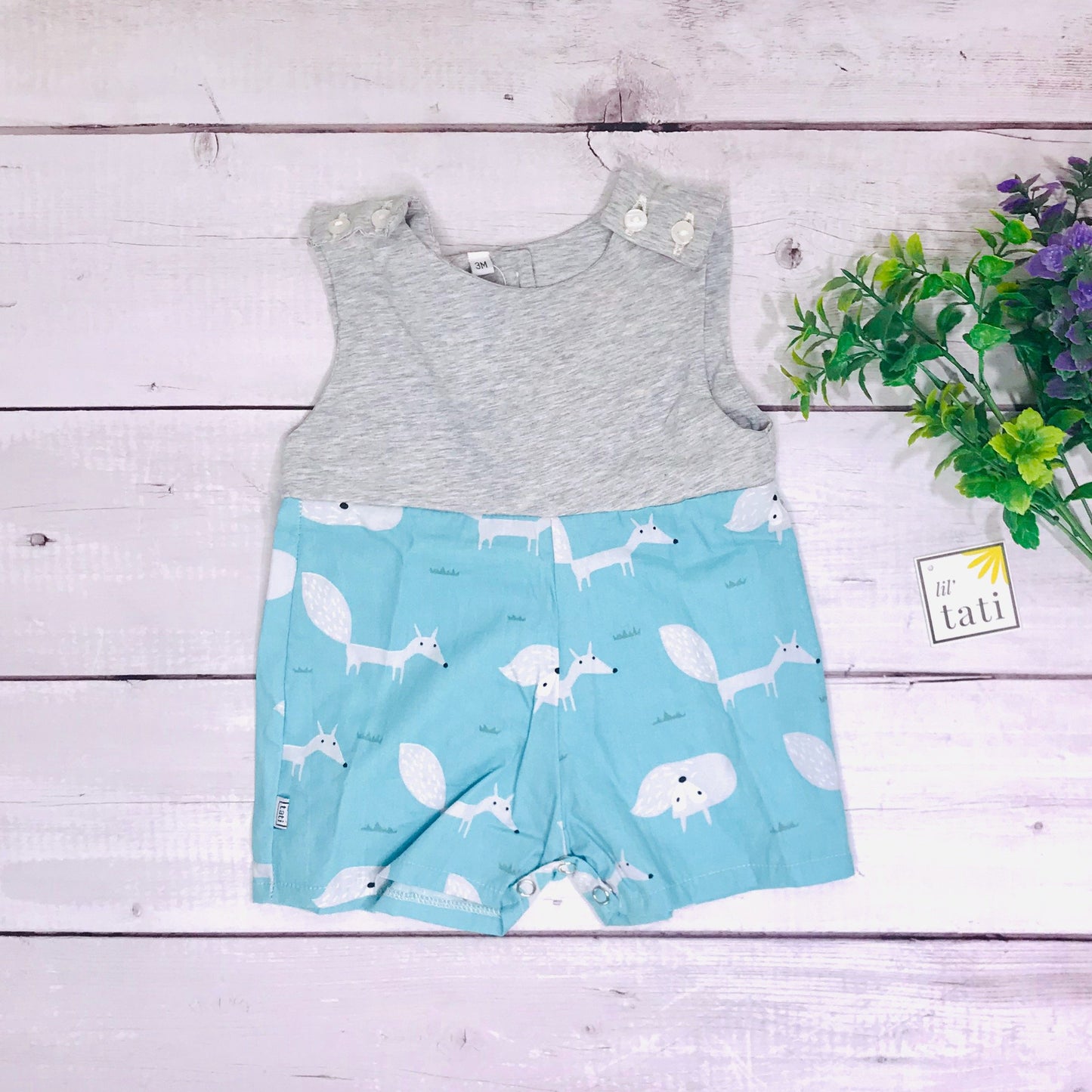 Oak Playsuit in Gray Stretch & Mint Fox - Lil' Tati