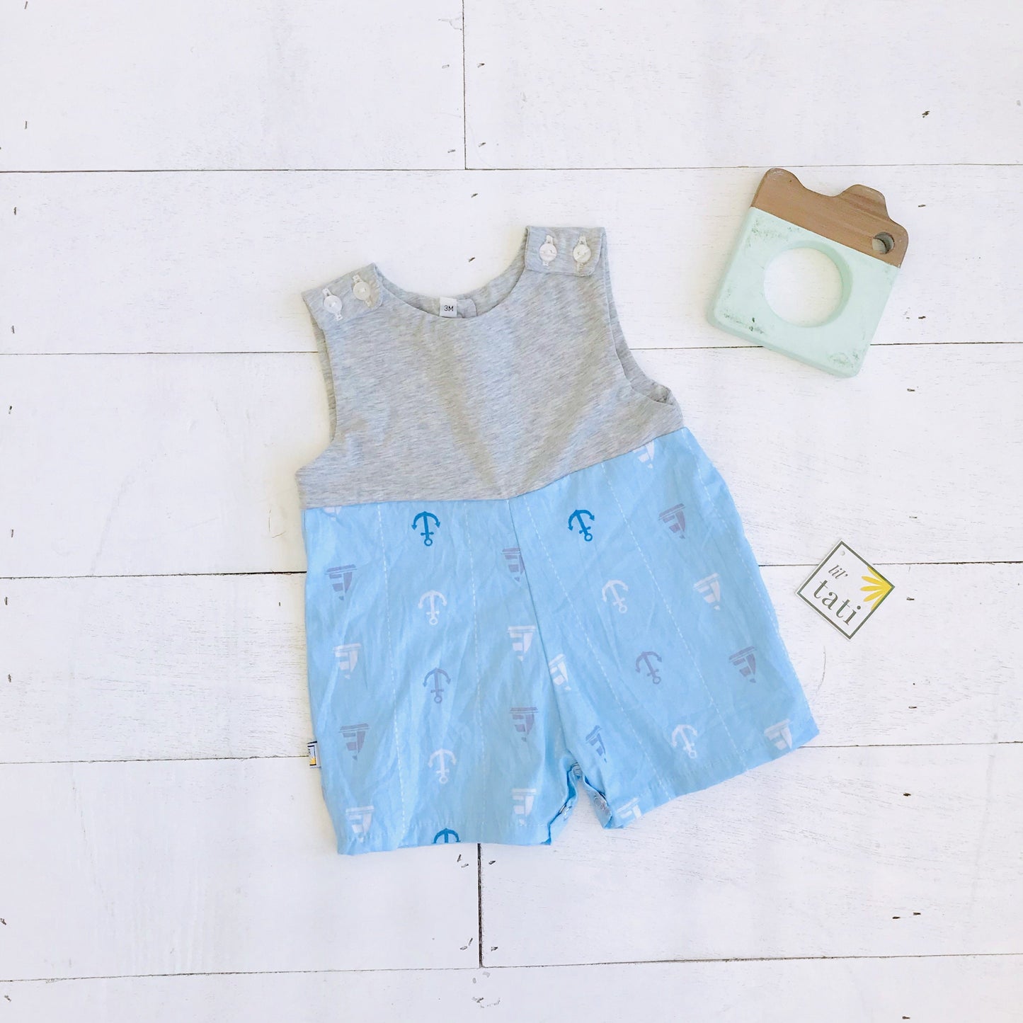 Oak Playsuit in Gray Stretch & Anchor Blue - Lil' Tati