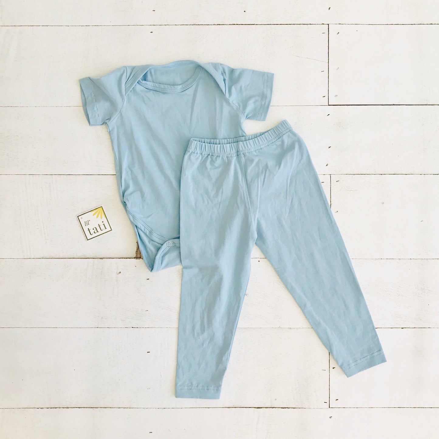Cotton Stretch Onesie & Leggings Set - Light Blue - Lil' Tati