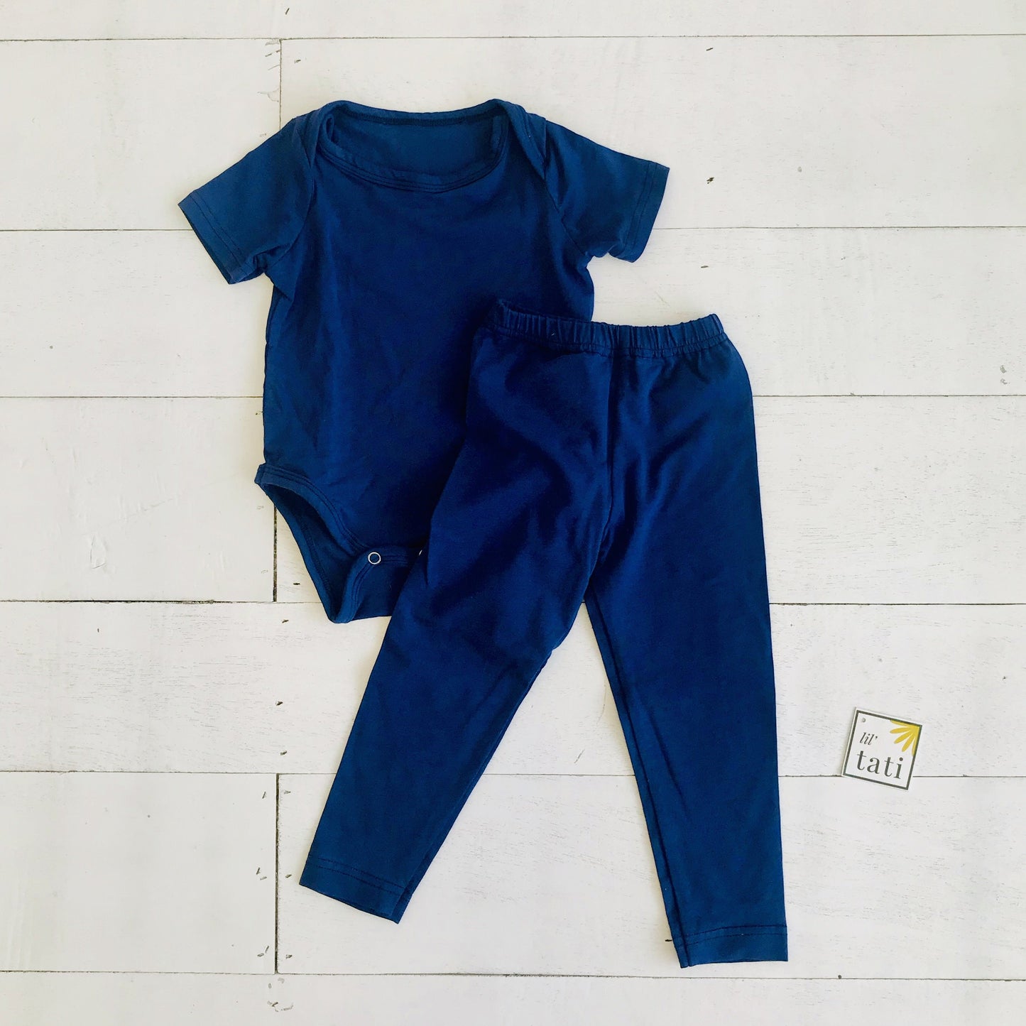 Cotton Stretch Onesie & Leggings Set - Navy - Lil' Tati