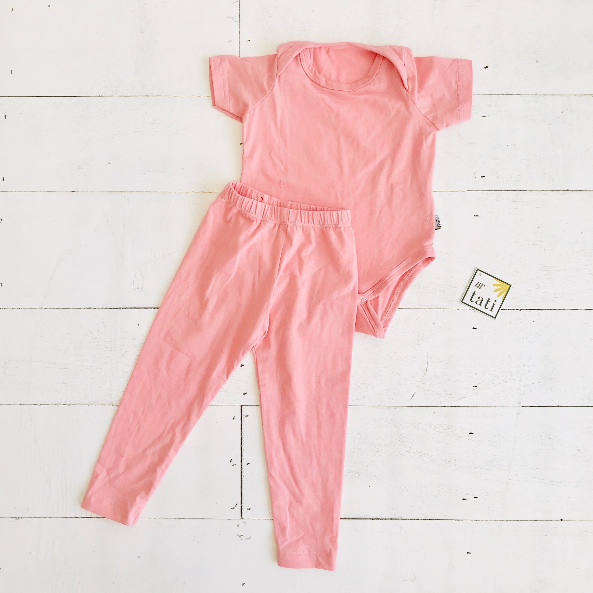 Cotton Stretch Onesie & Leggings Set - Pink - Lil' Tati