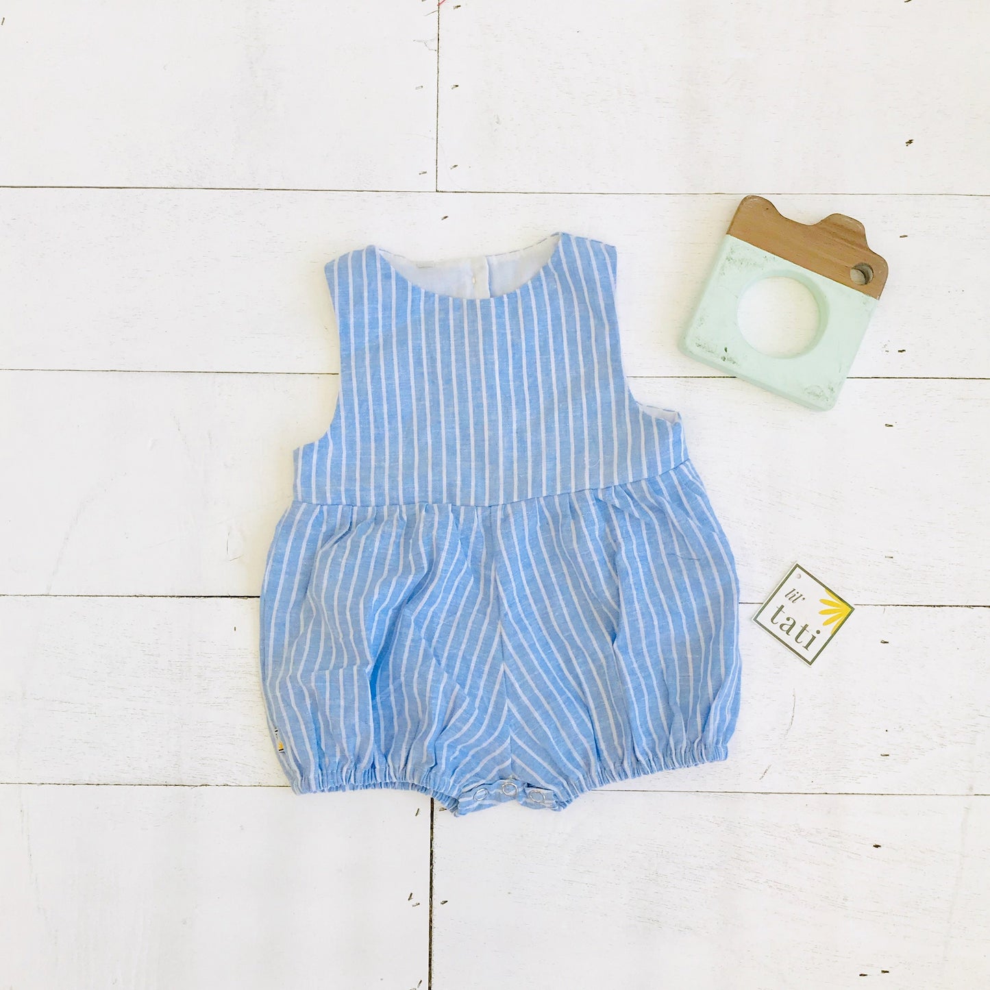Orchid Playsuit in Blue Bell Stripes Linen - Lil' Tati