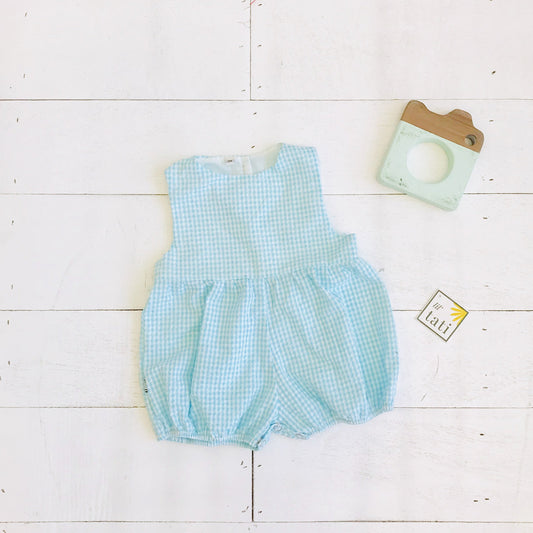 Orchid Playsuit in Light Blue Seersucker - Lil' Tati