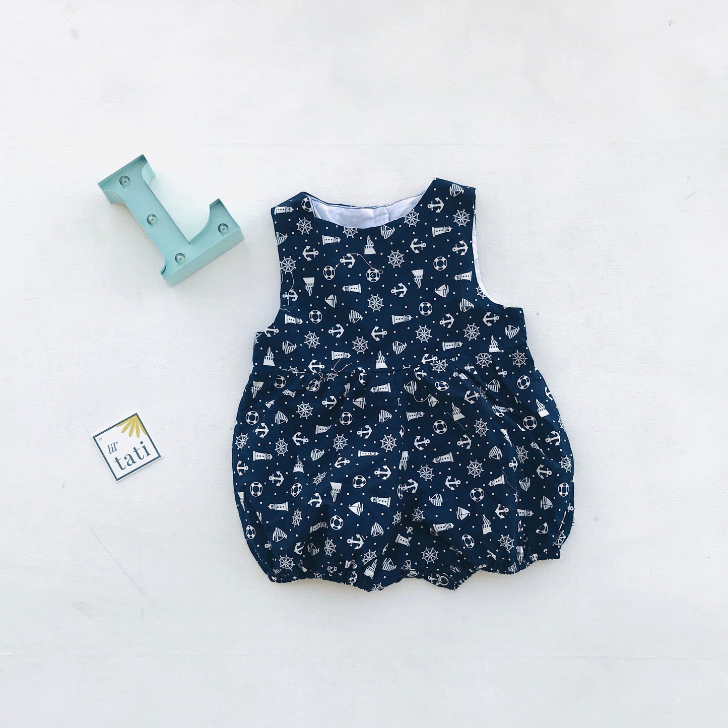 Orchid Playsuit in Sailor Blue Print - Lil' Tati