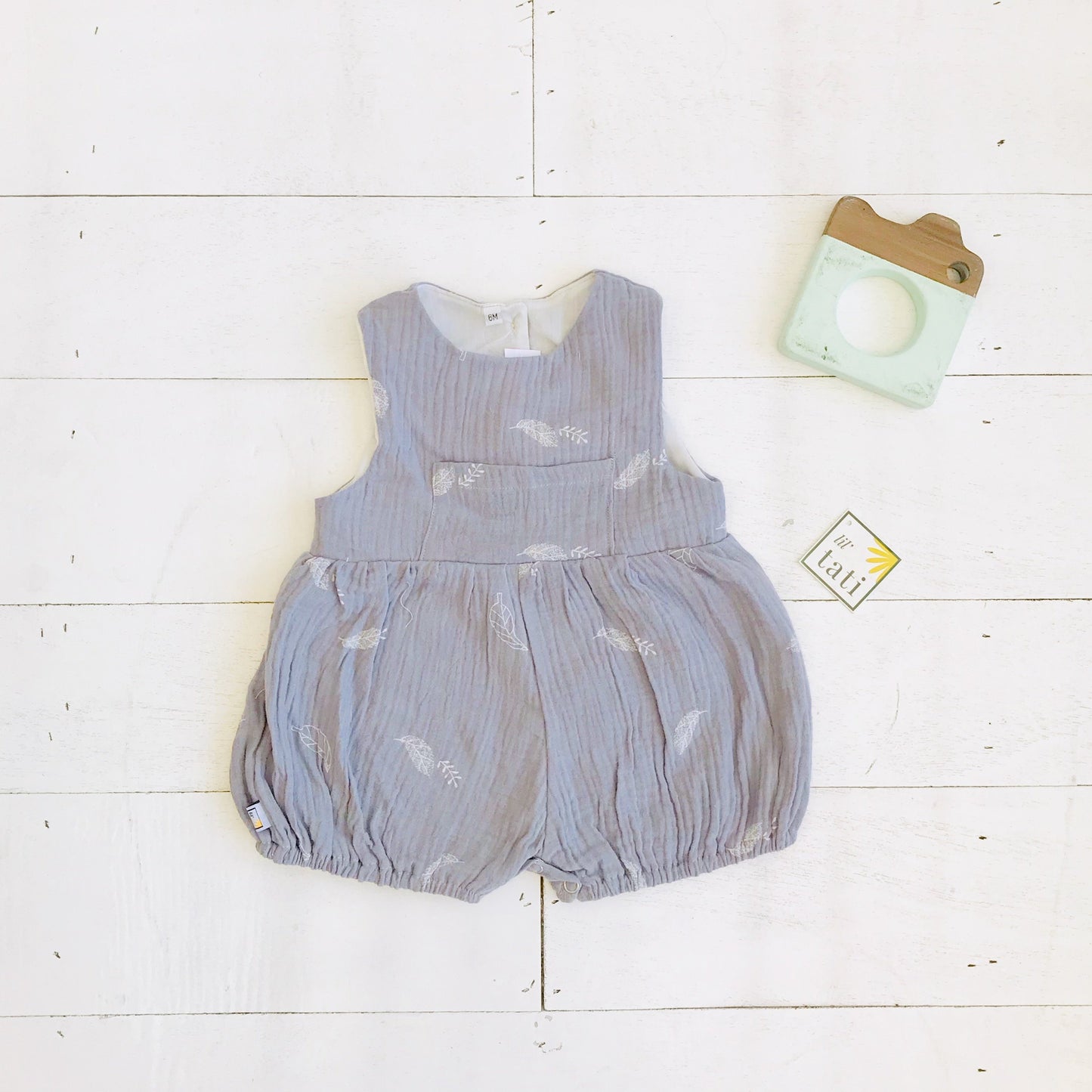 Orchid Playsuit with Front Pocket in Crepe - Leafy Gray - Lil' Tati
