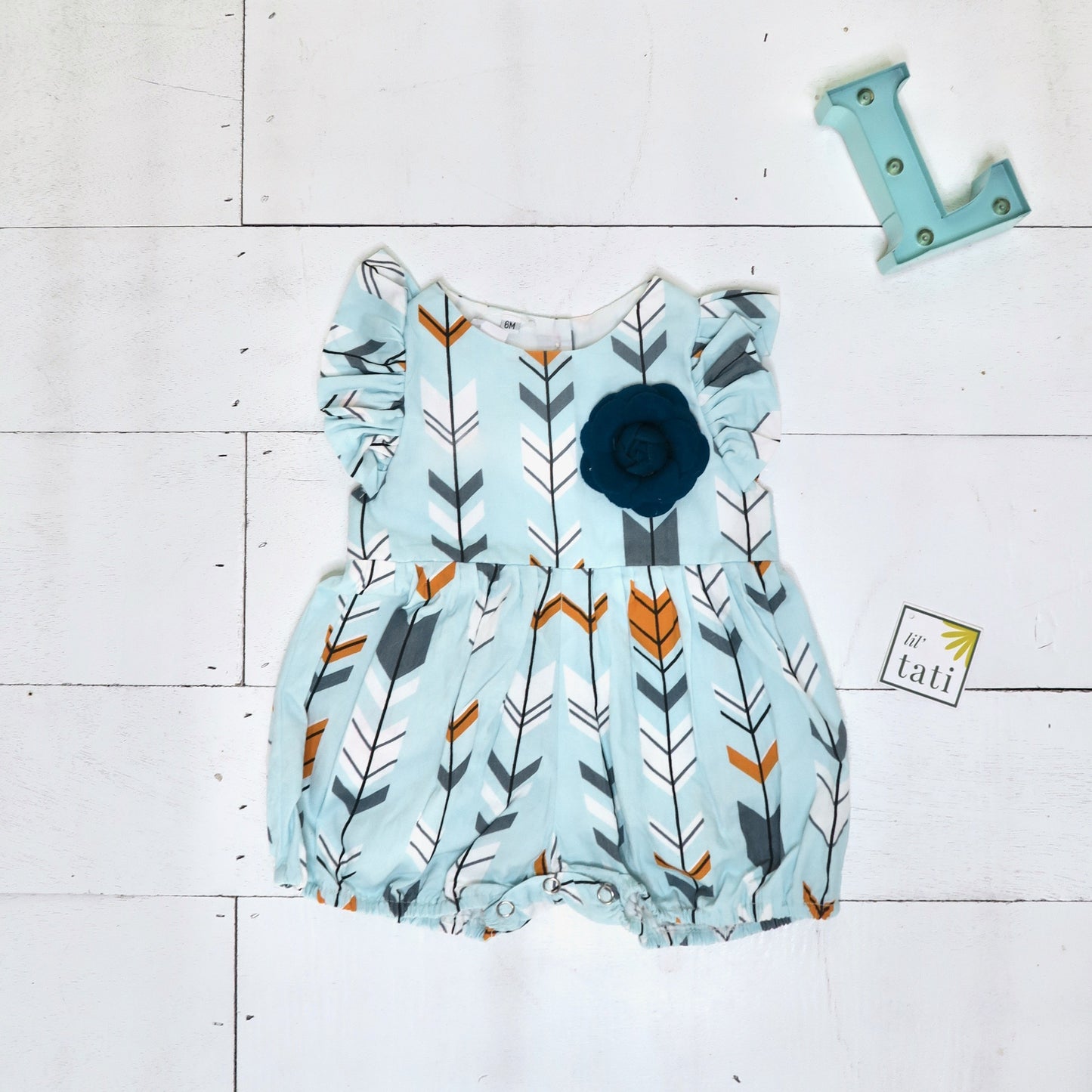 Orchid Playsuit - Ruffle Sleeves in Blue Arrows - Lil' Tati