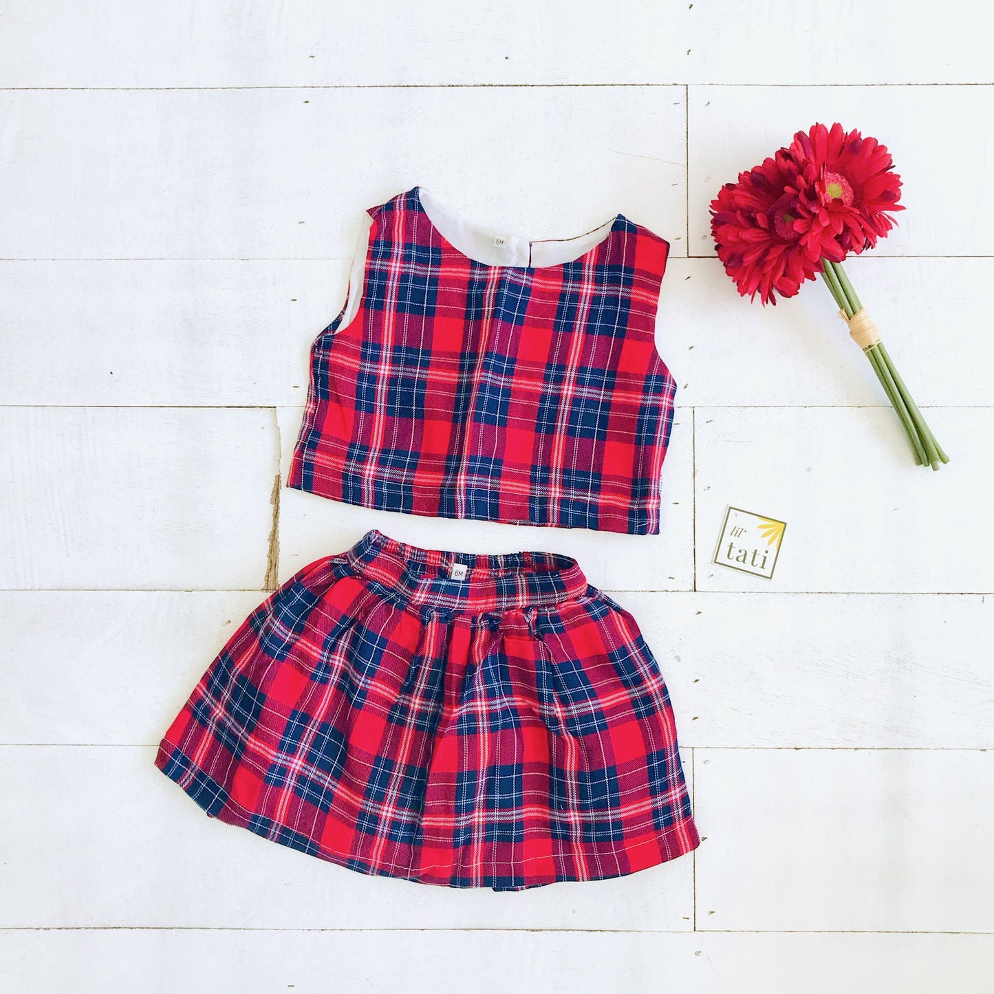 Sage Top and Skirt in Red Tartan - Lil' Tati