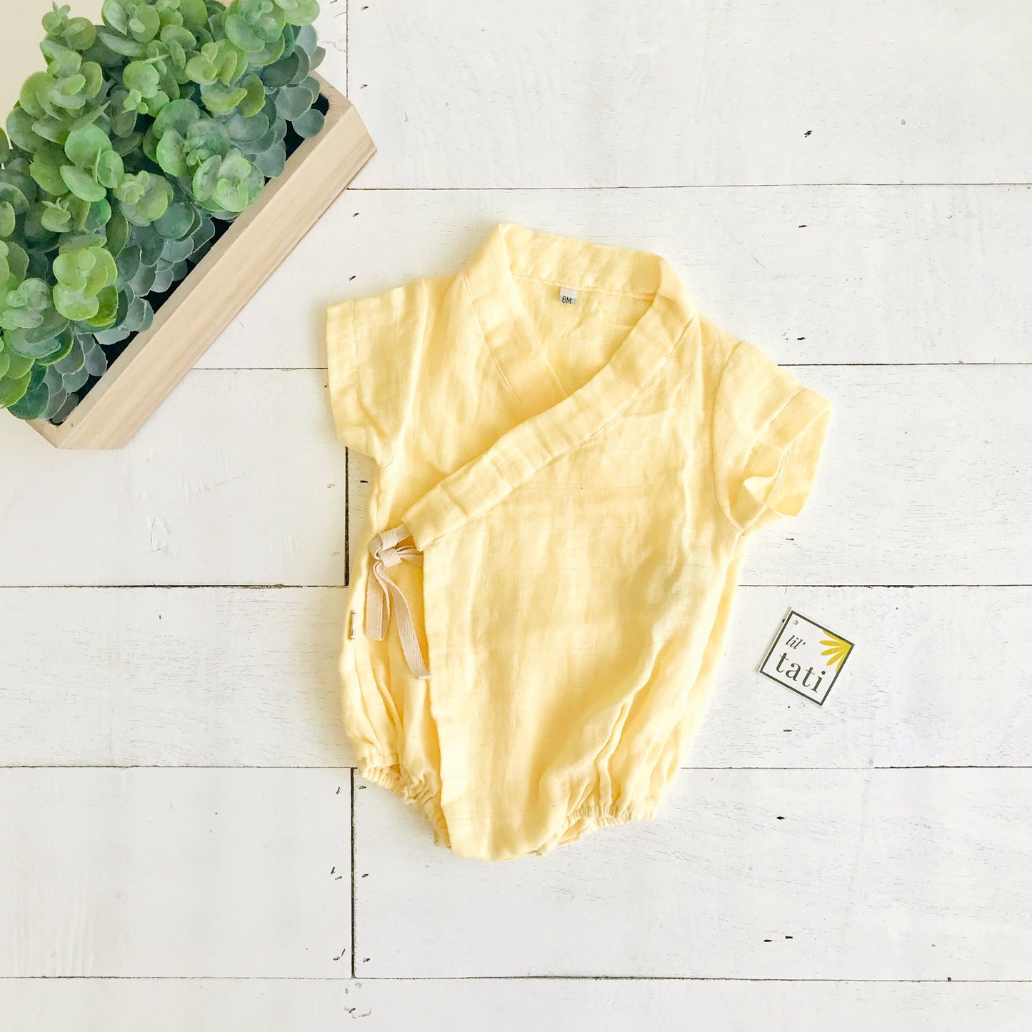 Sakura Kimono Onesie in Organic Muslin - Yellow - Lil' Tati