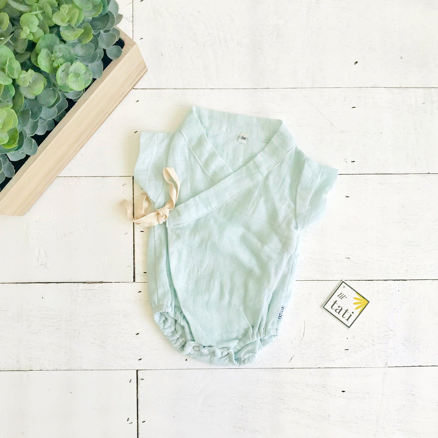 Sakura Kimono Onesie in Organic Muslin - Blue - Lil' Tati