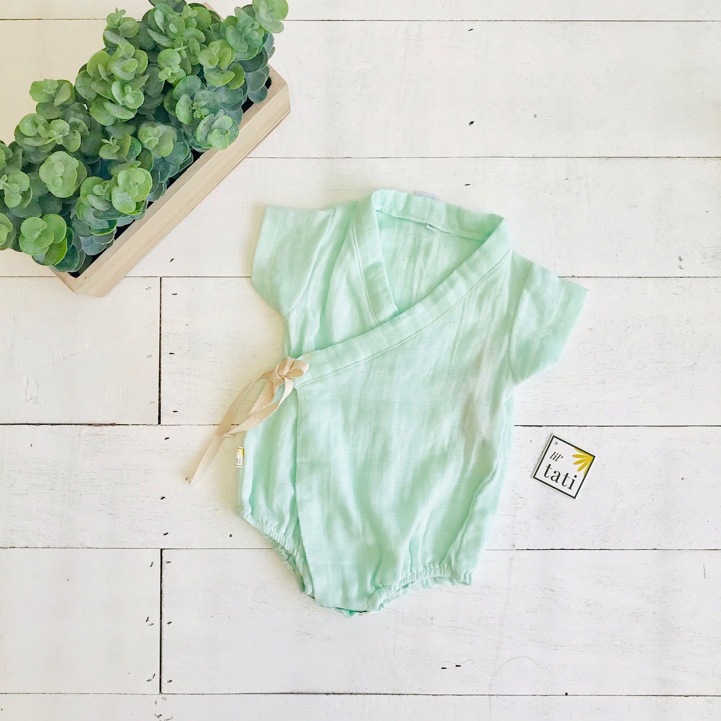Sakura Kimono Onesie in Organic Muslin - Mint - Lil' Tati