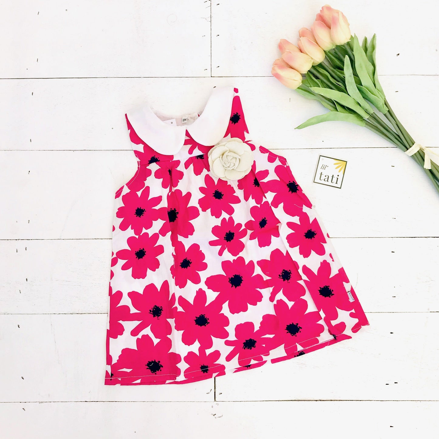 Tea Rose Dress in Edgy Floral Pink Print - Lil' Tati