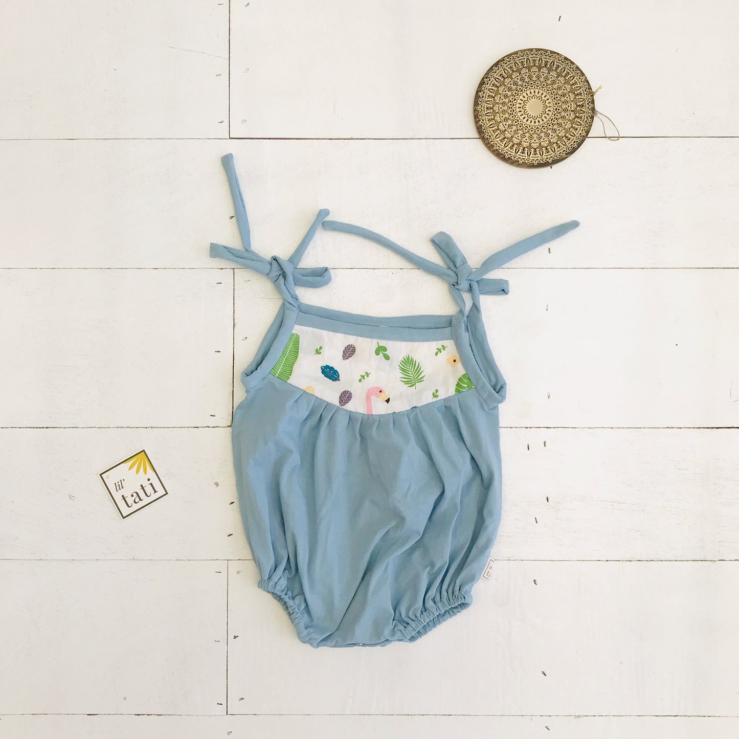 Lily Playsuit in Tropical Feast and Light Blue Stretch - Lil' Tati