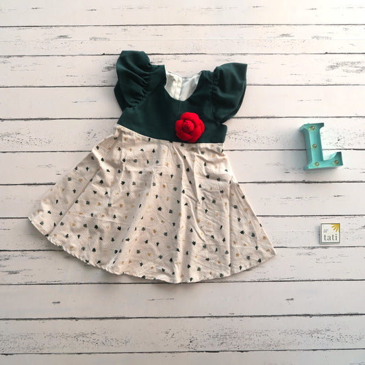 Abelia Dress in Holiday Trees and Green Linen