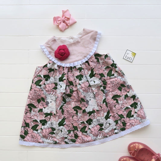 Armeria Dress in Pink Garden and Pink Linen