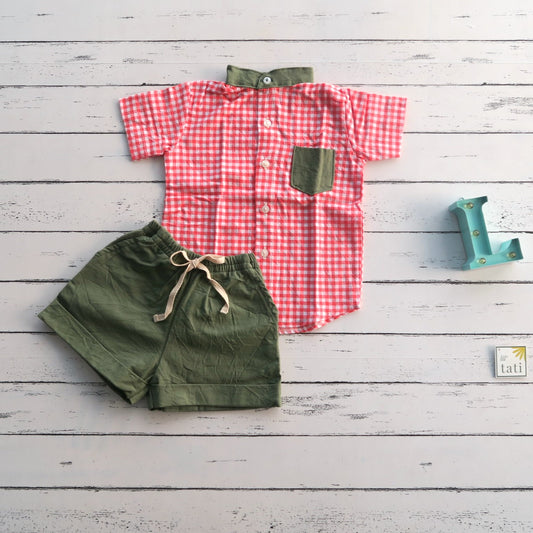 Cedar Top & Shorts in Red Picnic and Green Linen