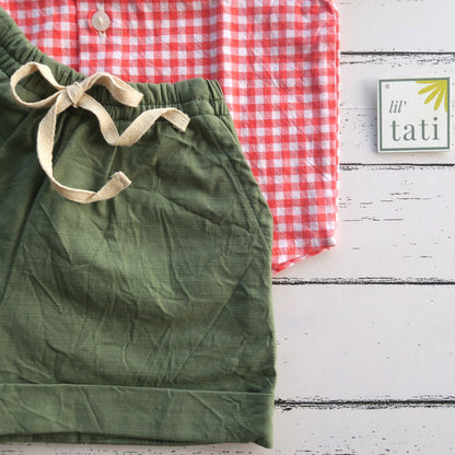 Cedar Top & Shorts in Red Picnic and Green Linen