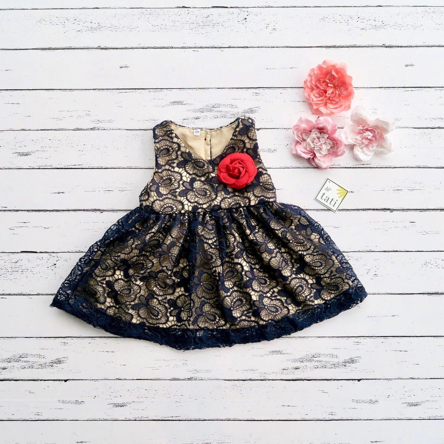 Iris Dress in Midnight Blue Flower Lace - Lil' Tati