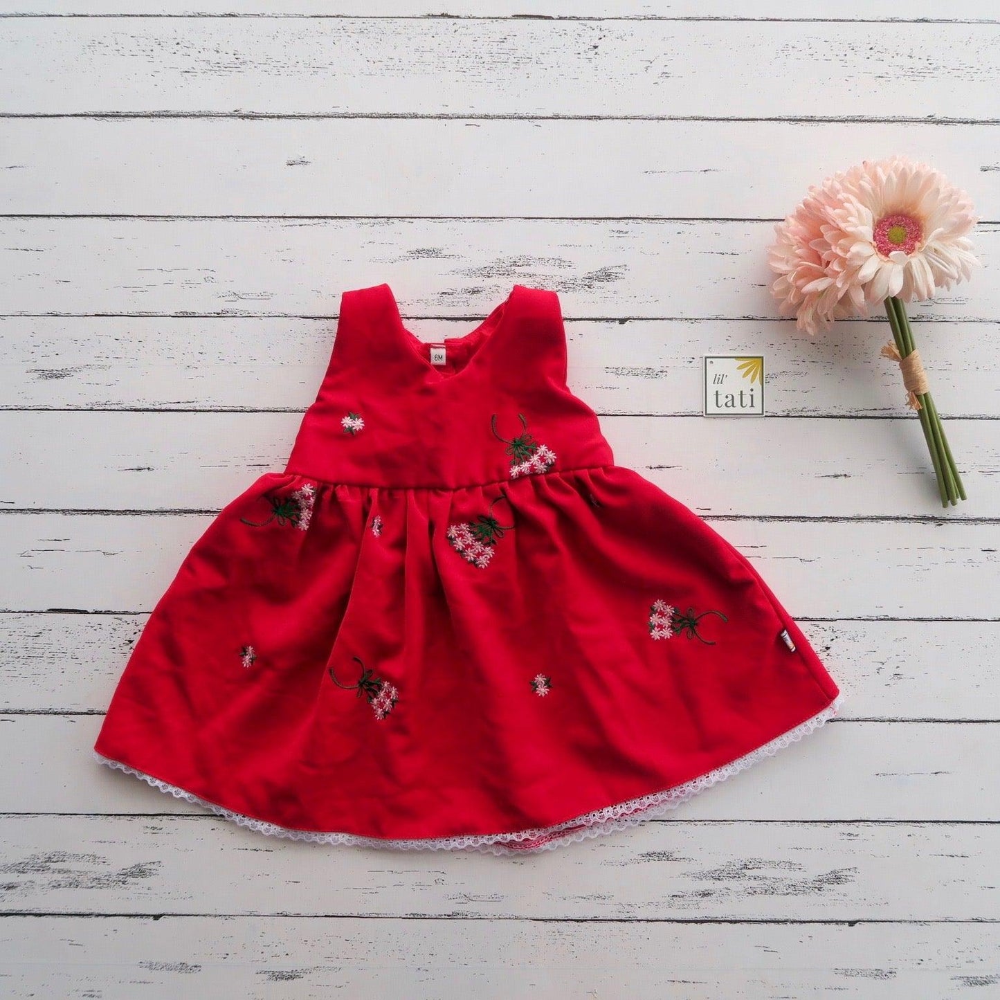 Iris Dress in Red Floral Embroidery - Lil' Tati