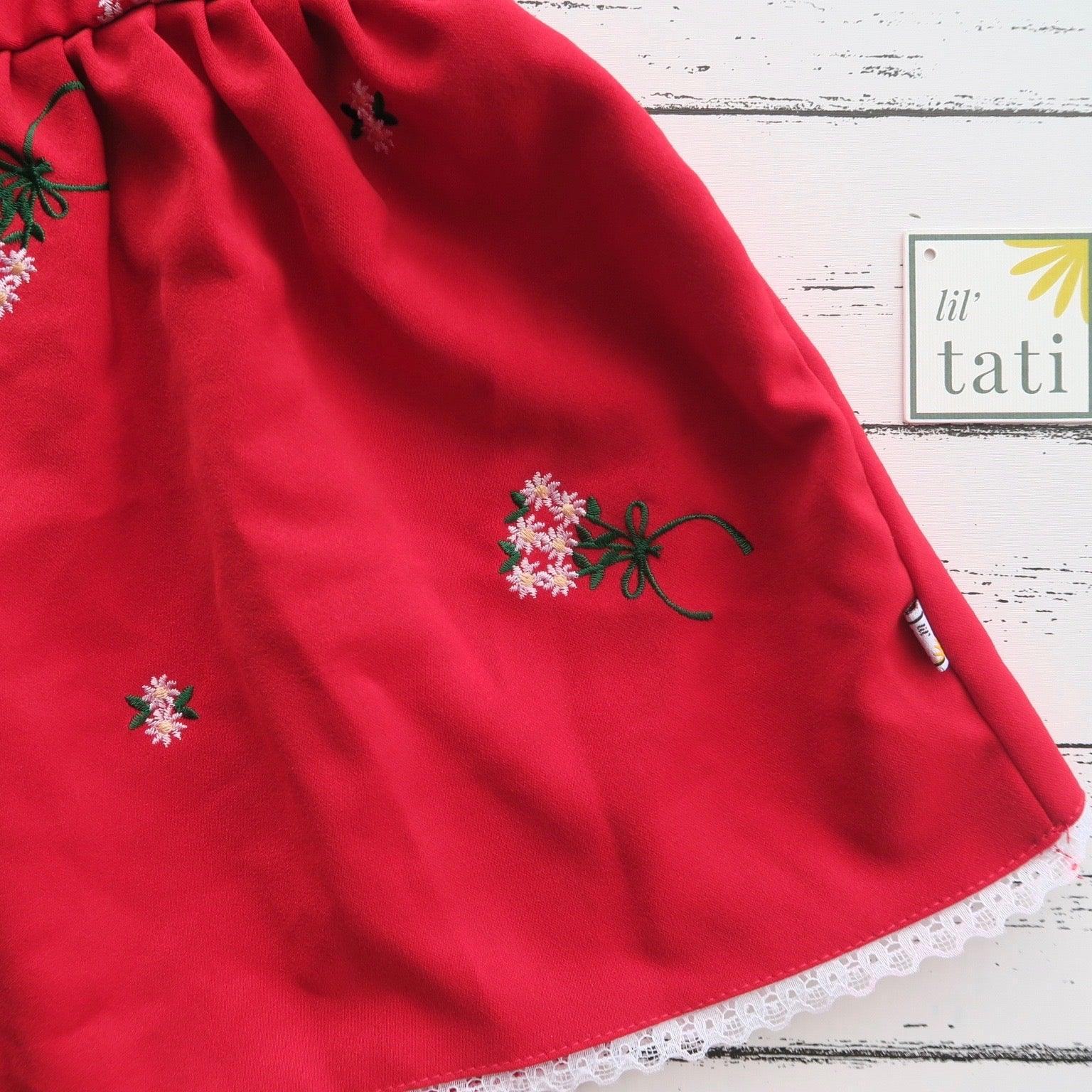 Iris Dress in Red Floral Embroidery - Lil' Tati