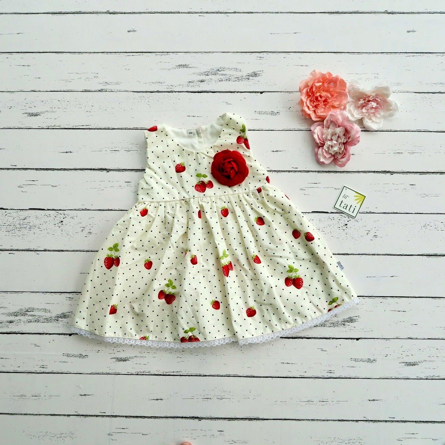 Iris Dress in Strawberry Polka Print - Lil' Tati