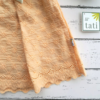 Iris Dress - Side Ribbons in Peach Floral Eyelet