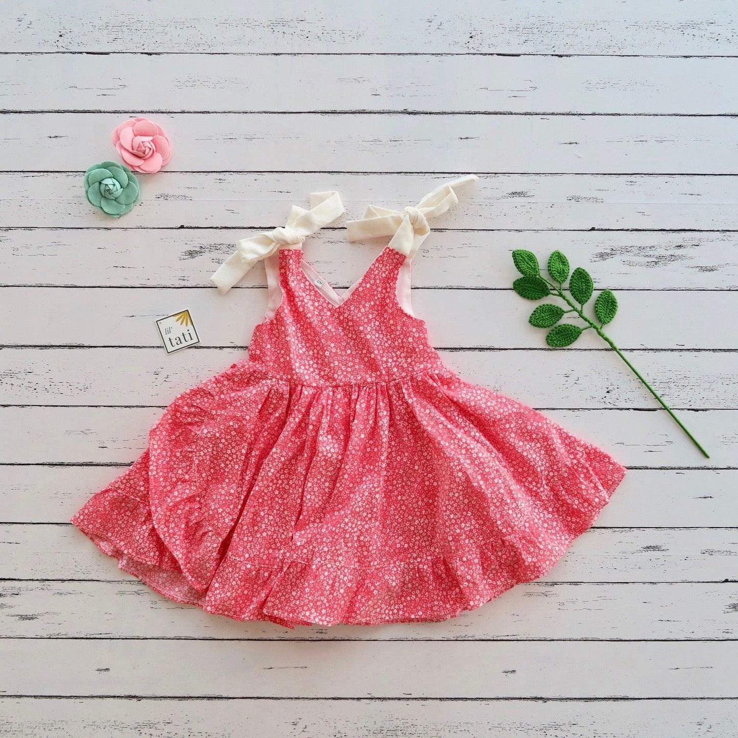 Leila Tie Strap Dress in Mini Flowers Pink - Lil' Tati