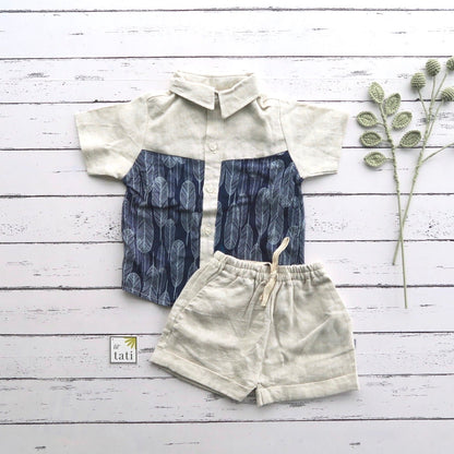 Birch Top & Shorts in Feather Blue and Beige Linen