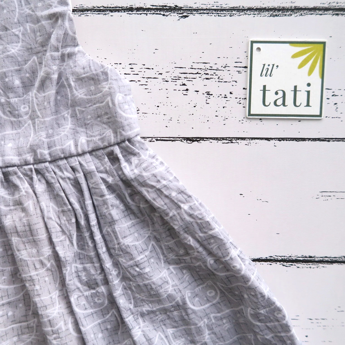 Iris Dress in Cat Stamp Gray