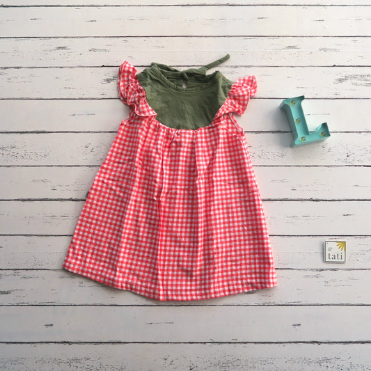 Rosemary Dress in Red Picnic and Green Linen