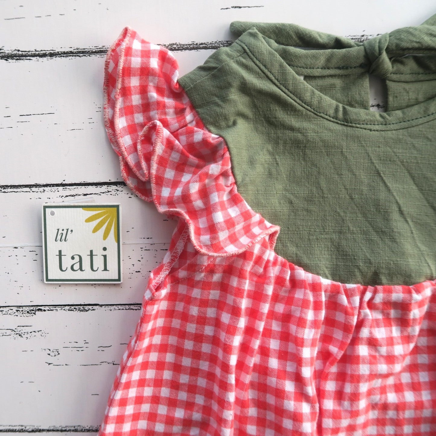 Rosemary Dress in Red Picnic and Green Linen