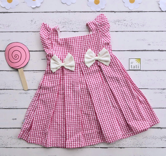 Silvia Dress in Strawberry Seersucker