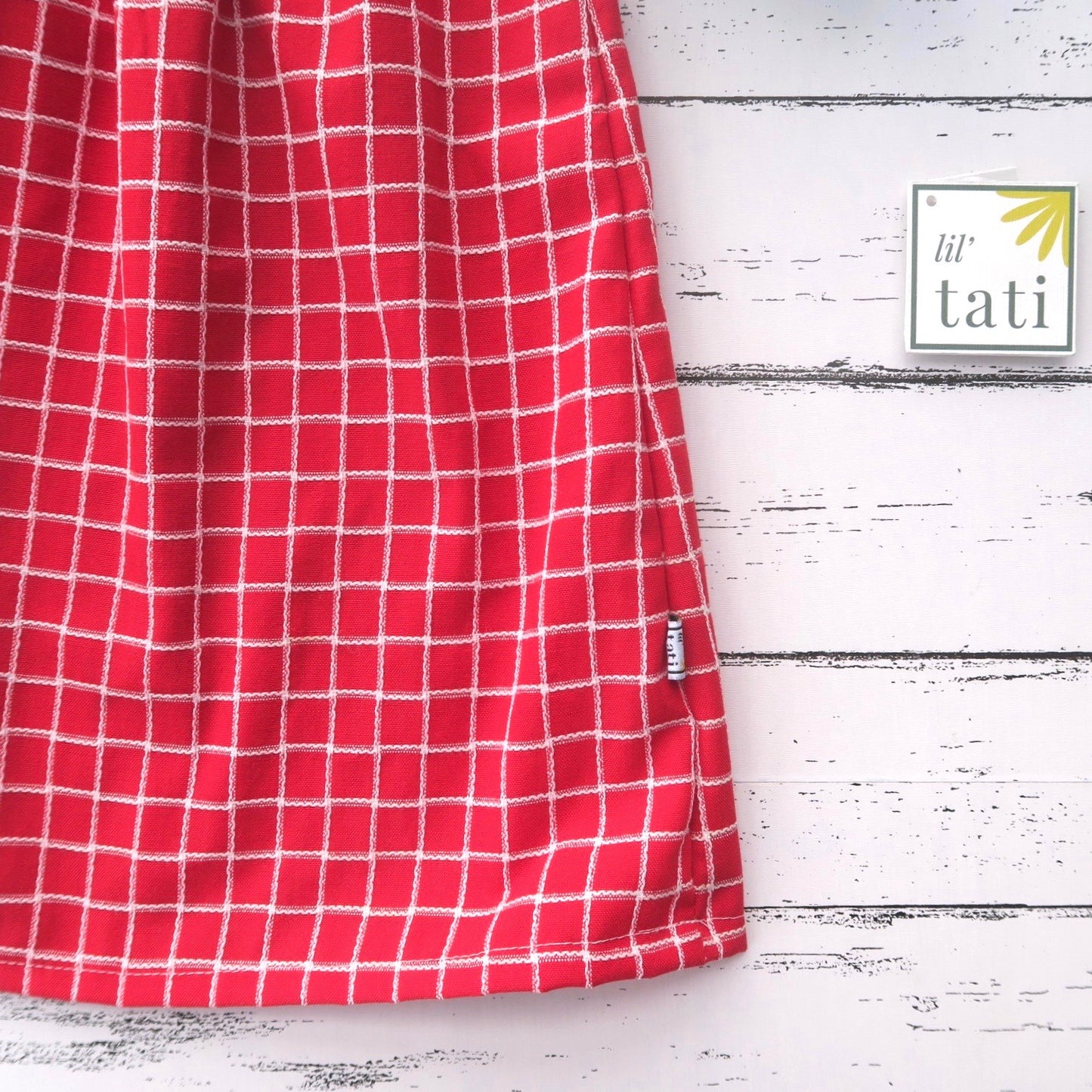 Silene Dress in Red Grid and Beige Linen