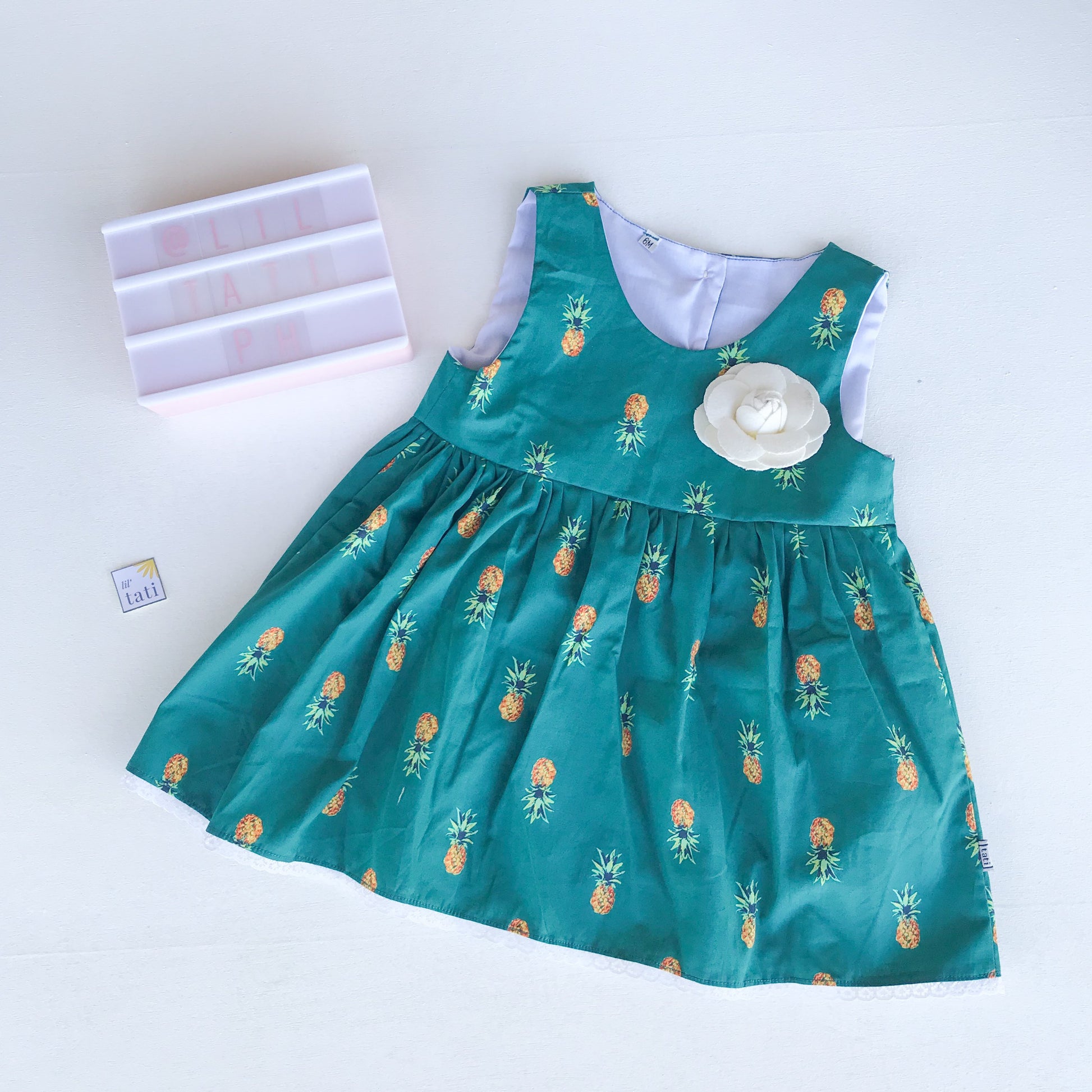 Iris Dress in Bluegreen Pineapple Print - Lil' Tati