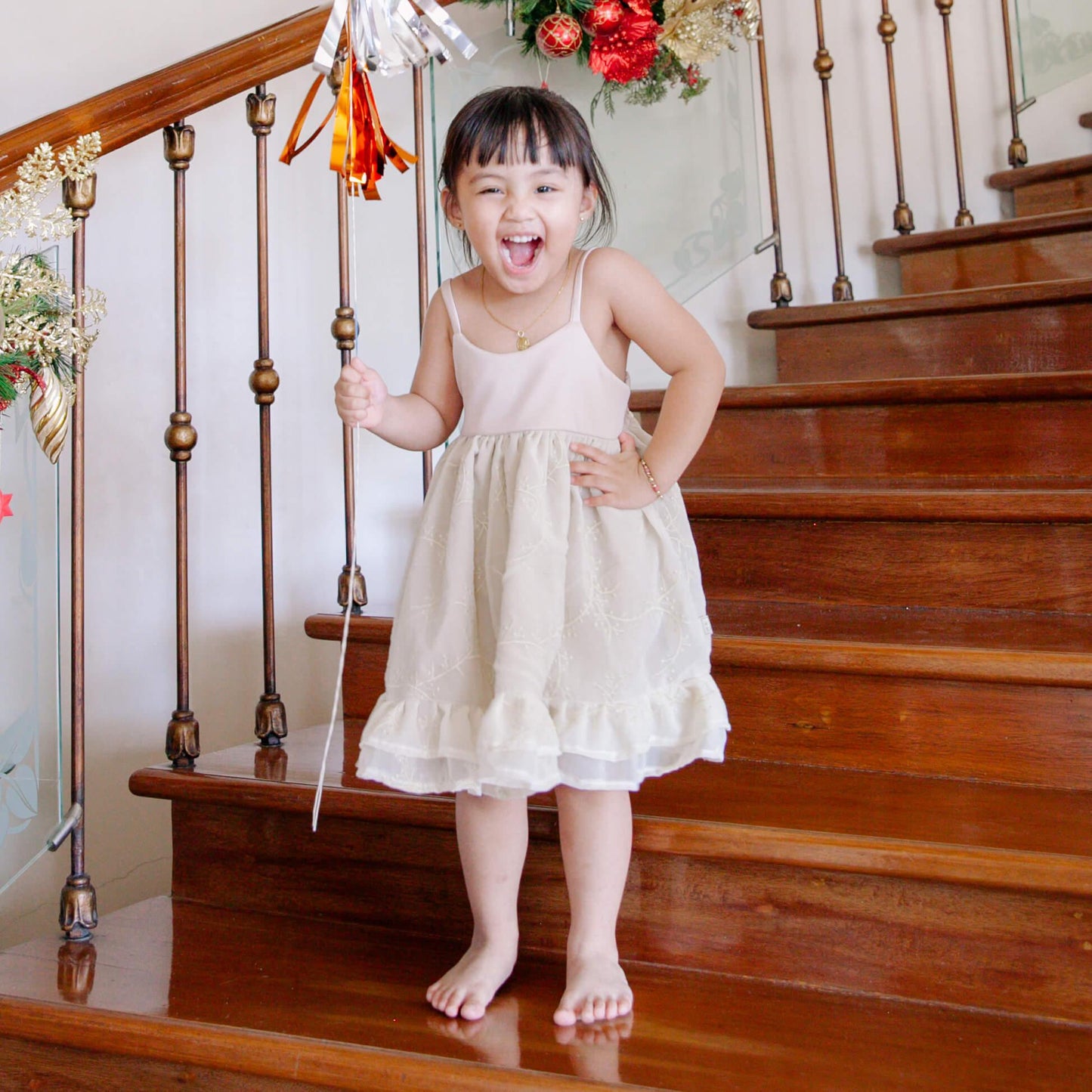 Dahlia Dress in Artsy Apple Magenta and White Stretch - Lil' Tati
