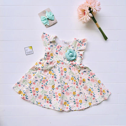 Abella Dress in Peach Garden Print - Lil' Tati