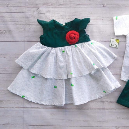 Abella Layered Dress in Trees White and Green Linen - Lil' Tati