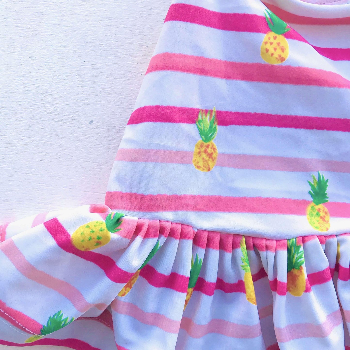 Berry Swimsuit with Tie-Straps in Pineapple Pink Stripes Print - Lil' Tati