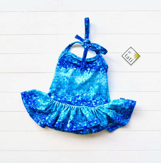 Berry Swimsuit with Tie-Straps in Water Bubble Print - Lil' Tati