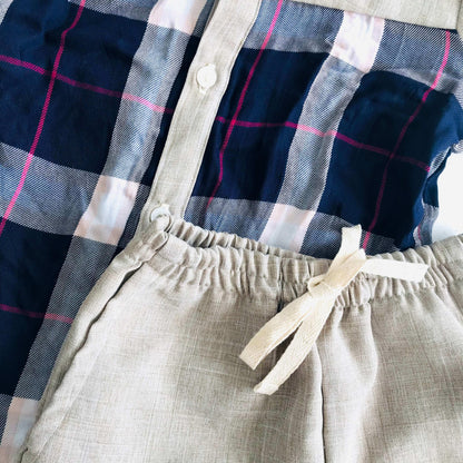 Birch Top & Shorts in Blue Tartan - Lil' Tati