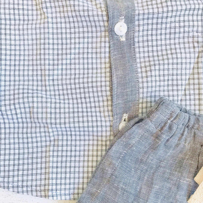 Birch Top & Shorts in Graphite Checkered and Gray Linen - Lil' Tati