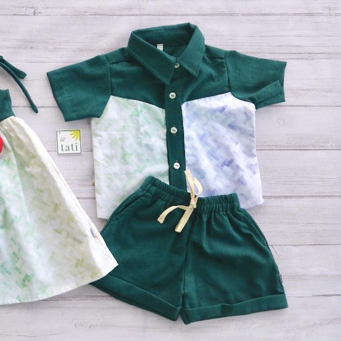 Birch Top & Shorts in Rainbow Ombre and Green Linen - Lil' Tati
