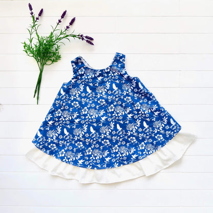 Blossom Dress in Blue Bird Garden Print - Lil' Tati