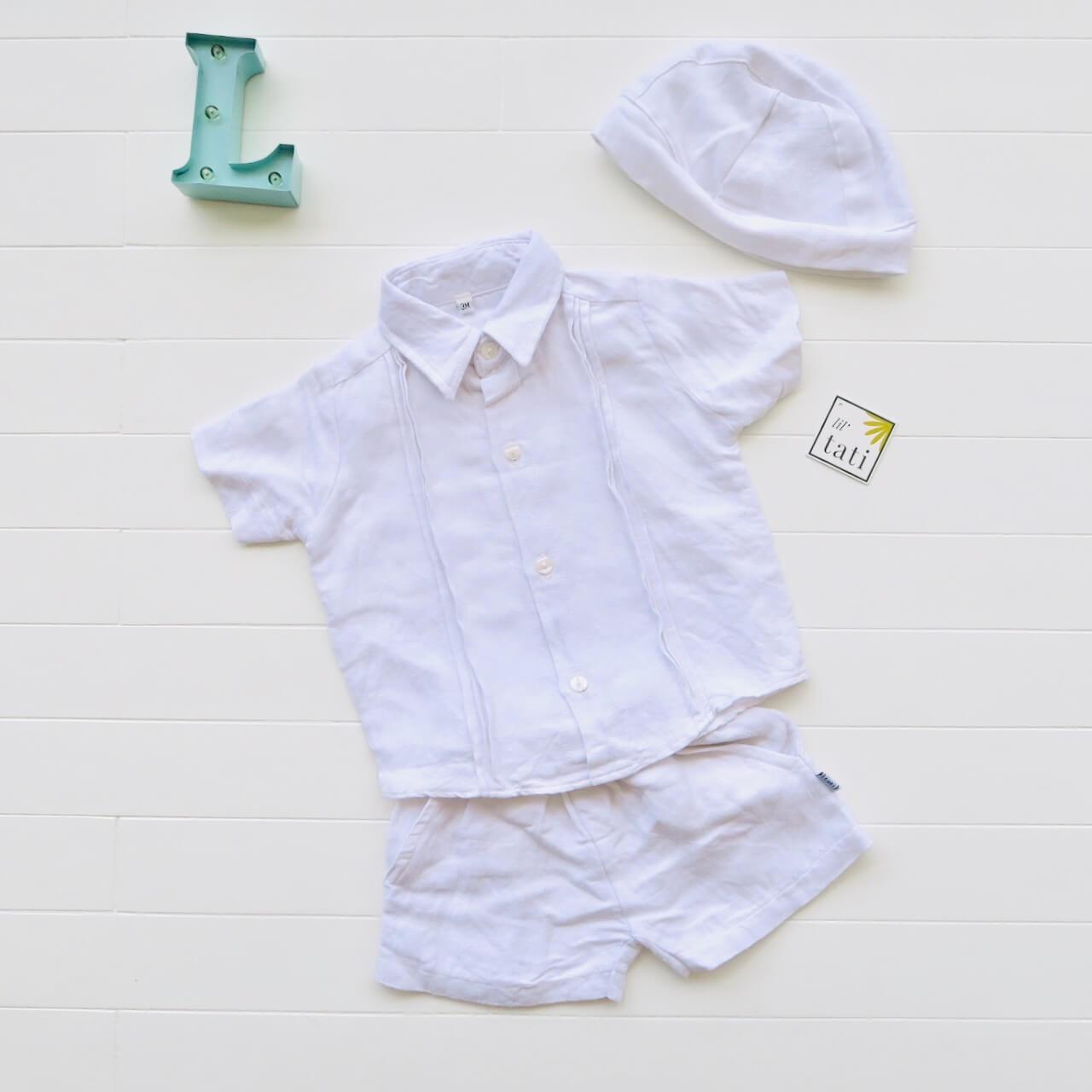 Boys Christening Set - White Arrows - Lil' Tati