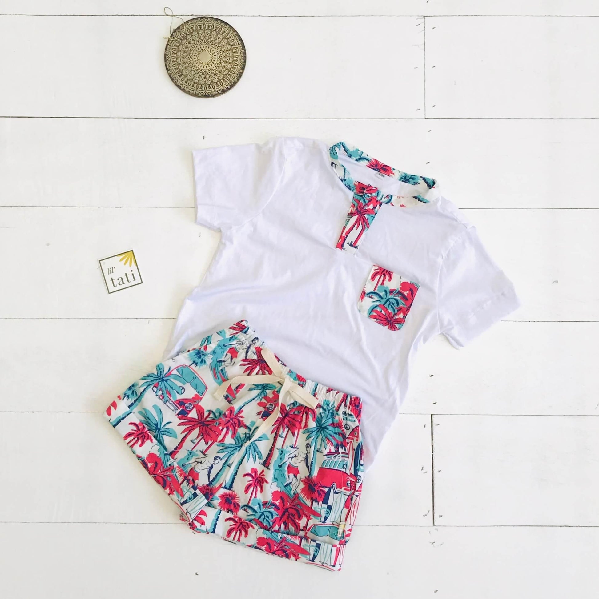 Caper Top & Shorts in Beach Red Mint - Lil' Tati
