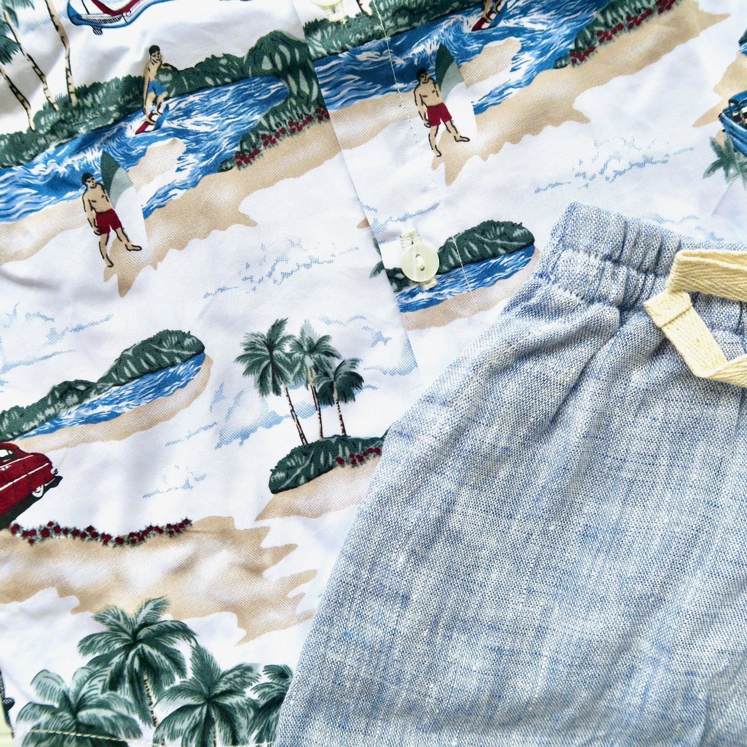 Cedar Top & Shorts in Beach Time and Blue Linen - Lil' Tati