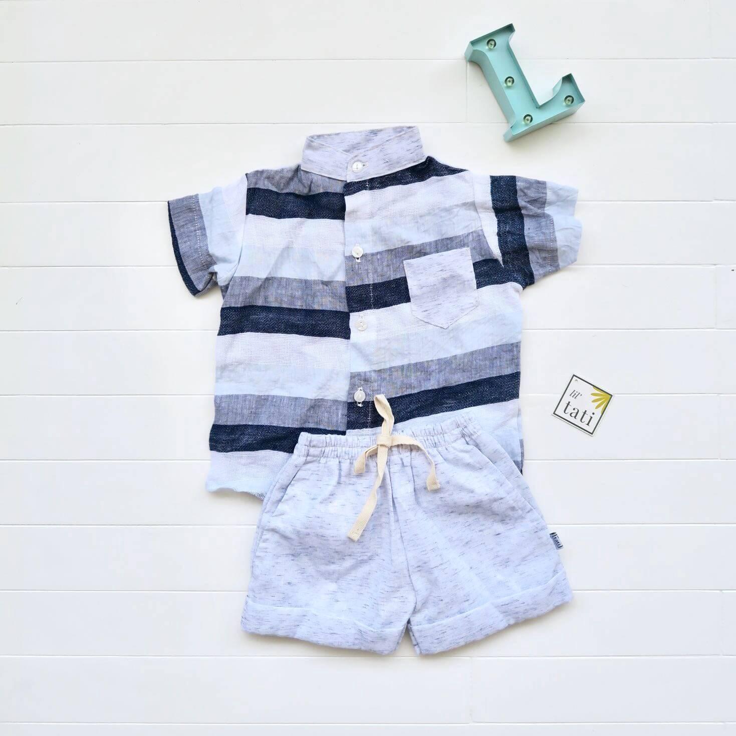 Cedar Top & Shorts in Bold Stripes Blue and Blue Kohibo - Lil' Tati